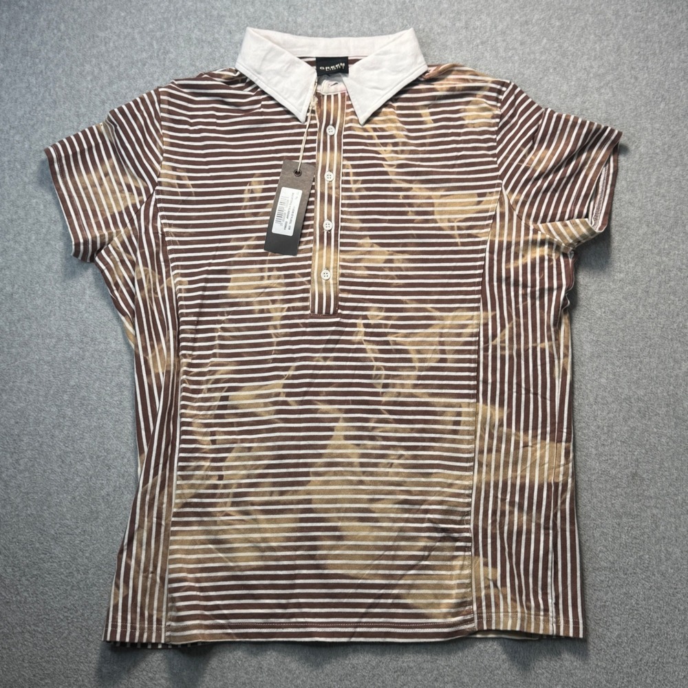 Green Light Argentina Cotton Polo Shirt Maglia Mens XXL Brown Striped Leaf NWT